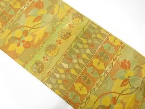 横段に花更紗模様織出し袋帯